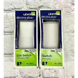 2‎ PACK Leviton Decora Plus Rocker White Light Switch NEW